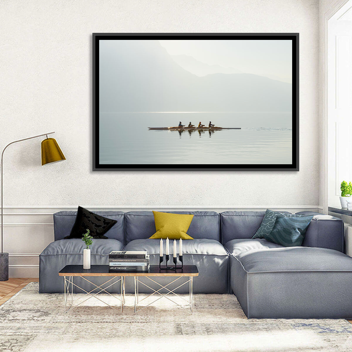Four Rowers on Lake Lugano Wall Art in a room, landscape