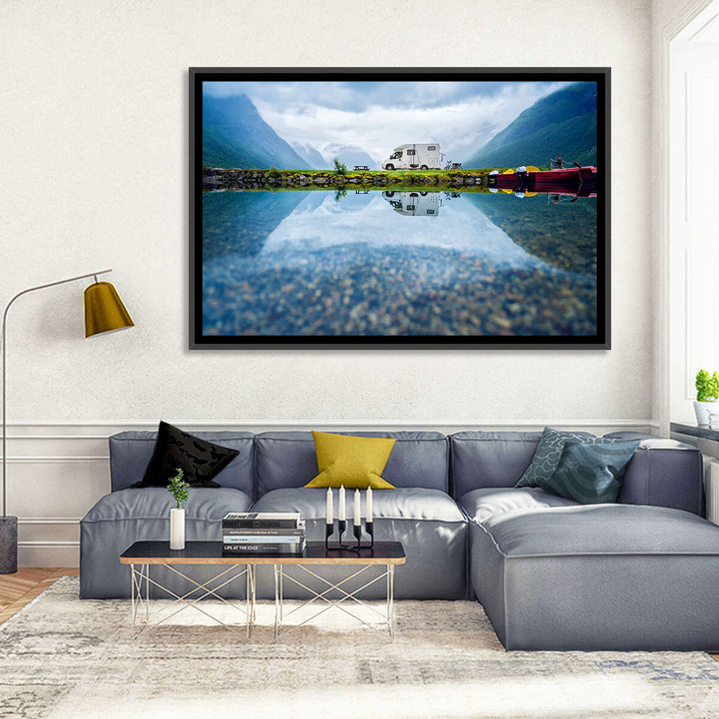 Motorhome by Mountain Lake Wall Art