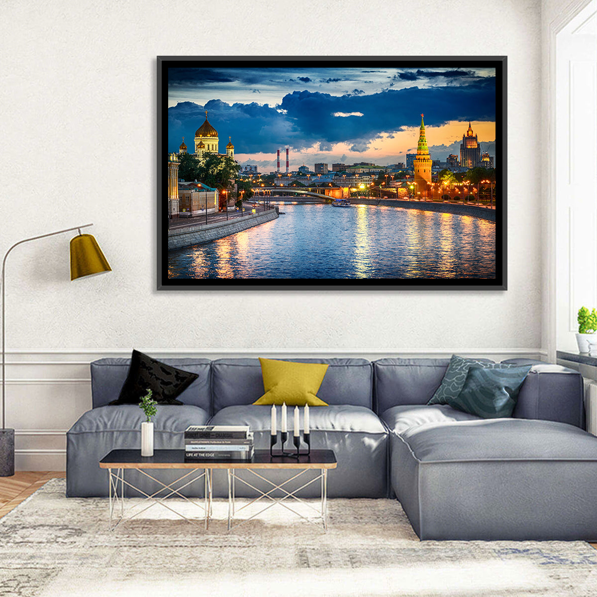 Kremlin on the Moskva River Wall Art in a room, landscape