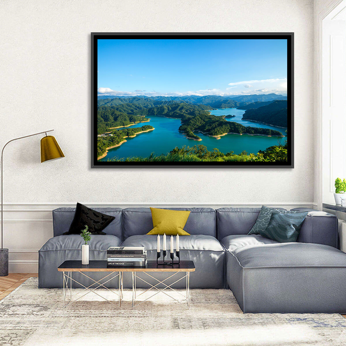Emerald Qiandao Lake Wall Art in a room, landscape