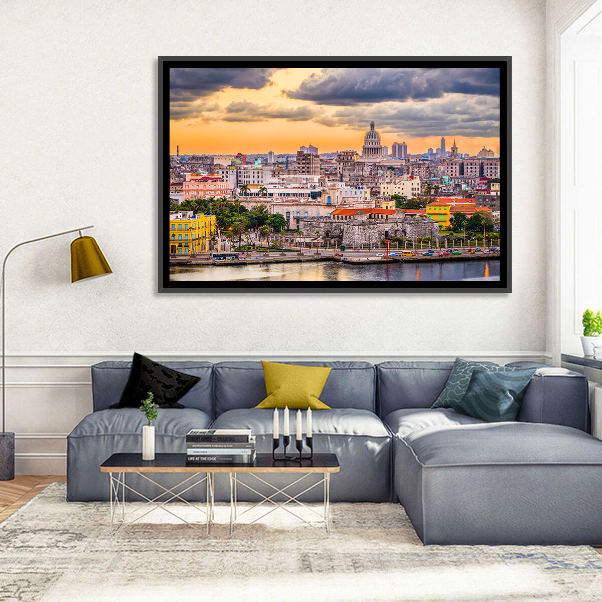 Havana Waterfront at Sunset Wall Art in a room, landscape