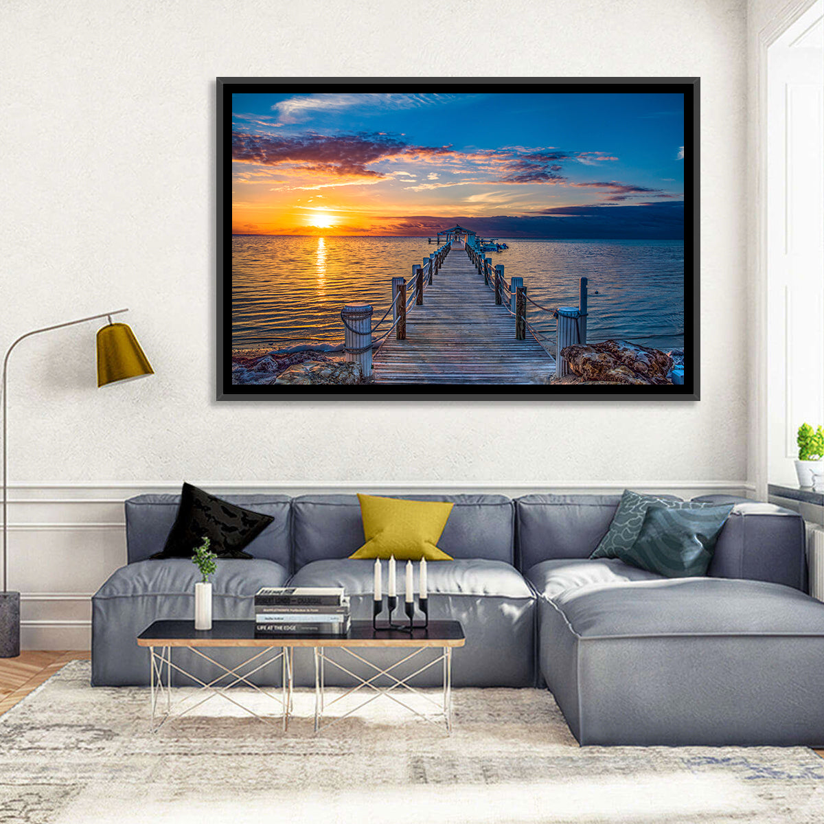 Islamorada Pier at Golden Hour Wall Art in a room, landscape