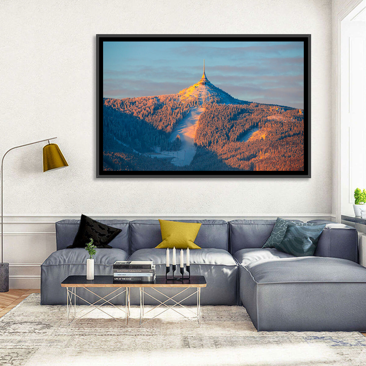 Ještěd Summit at Golden Hour Wall Art in a room, landscape