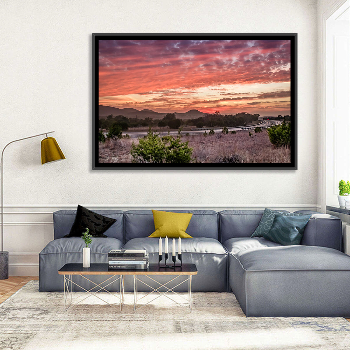 Sunset Curve on Texas Highway 16 Wall Art in a room, landscape