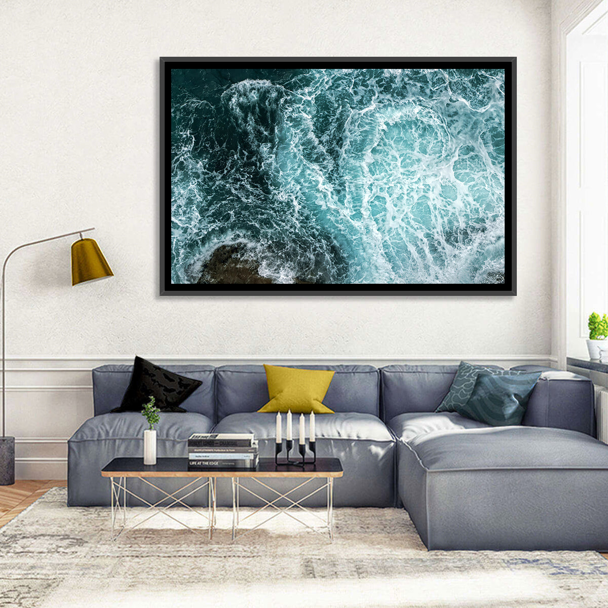 Aerial Ocean Waves with Sea Foam Wall Art in a room, landscape