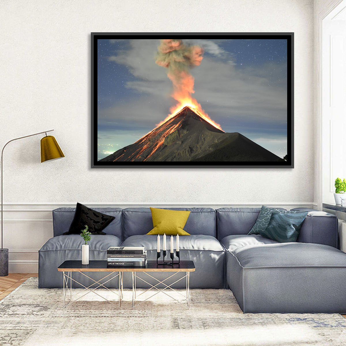 Fuego Night Eruption Wall Art in a room, landscape