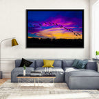 Silhouetted Cranes at Dusk Wall Art