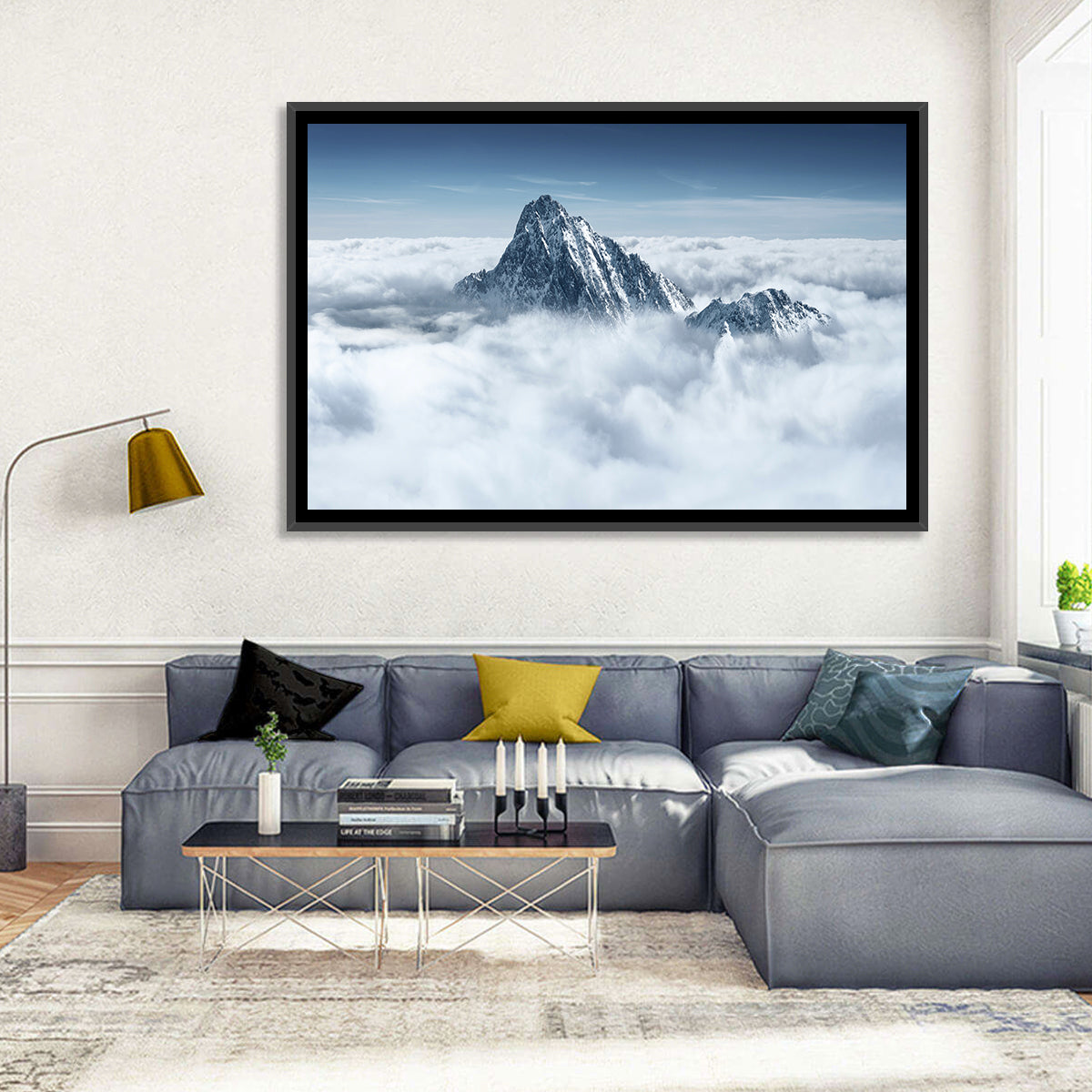 Peaks Above Clouds Wall Art in a room, landscape