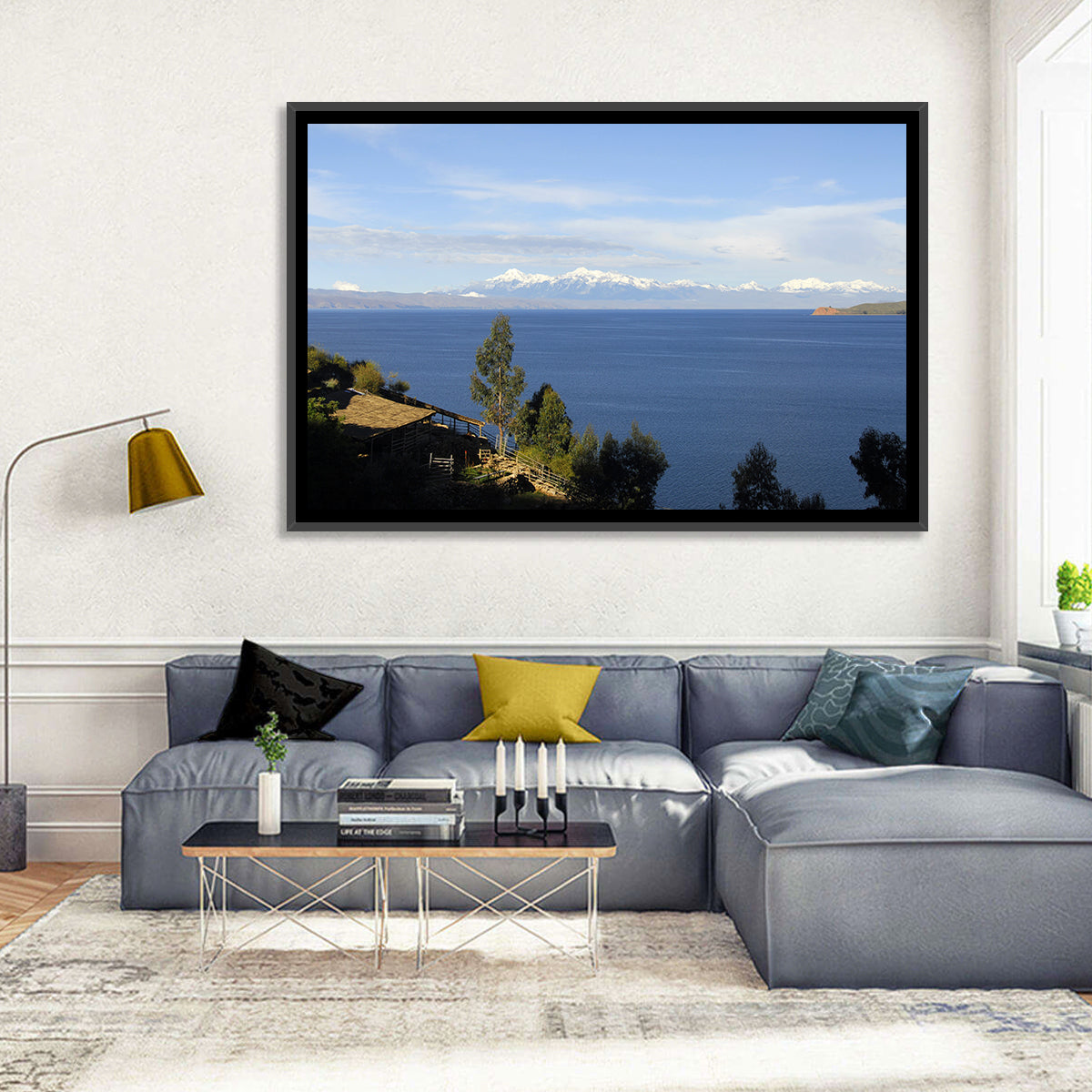 Lake Titicaca Thatched Roof View Wall Art in a room, landscape
