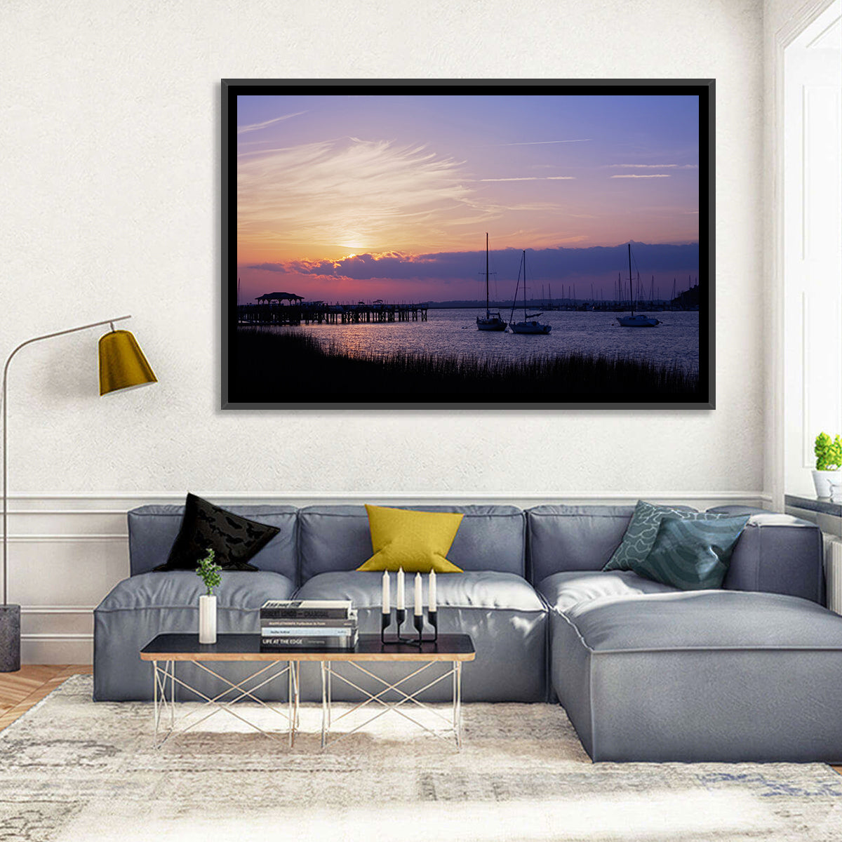 South Carolina Coastal Harbor Wall Art in a room, landscape
