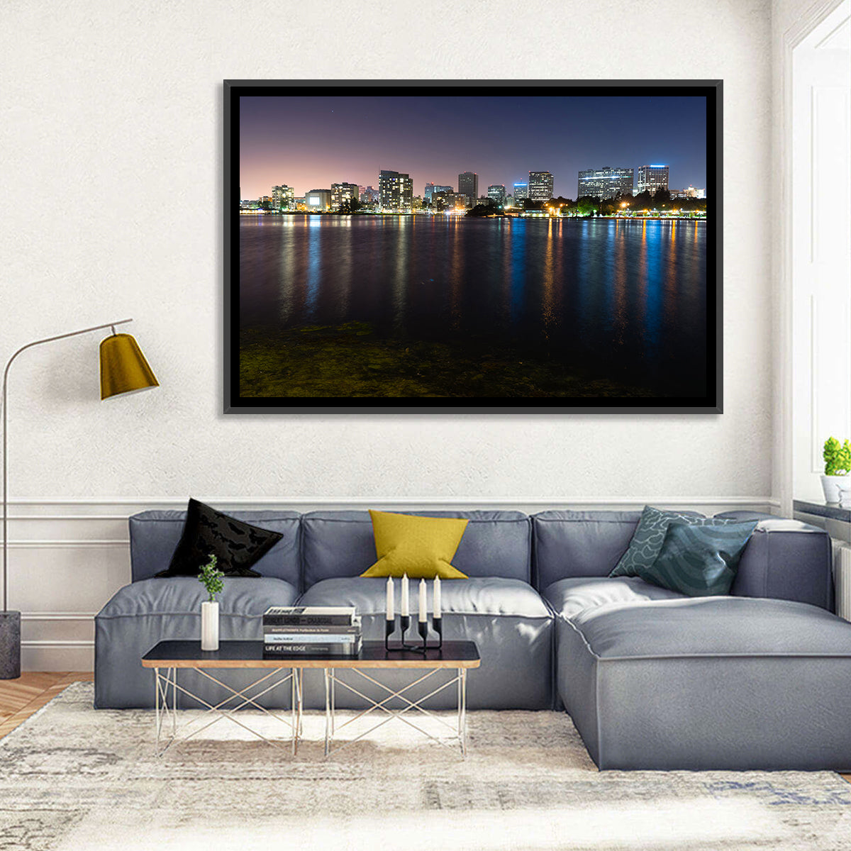 Oakland Skyline Over Lake Merritt Wall Art in a room, landscape