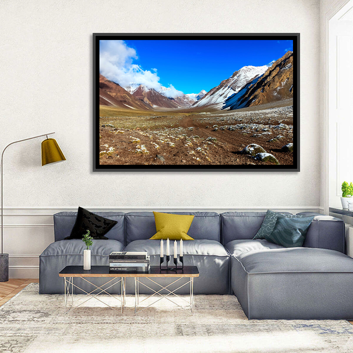 Mount Aconcagua Valley View Wall Art in a room, landscape