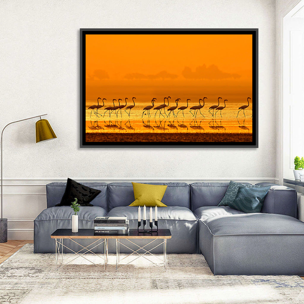Flamingo Line at Golden Hour Wall Art