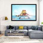 Vintage Car with Surfboard Wall Art