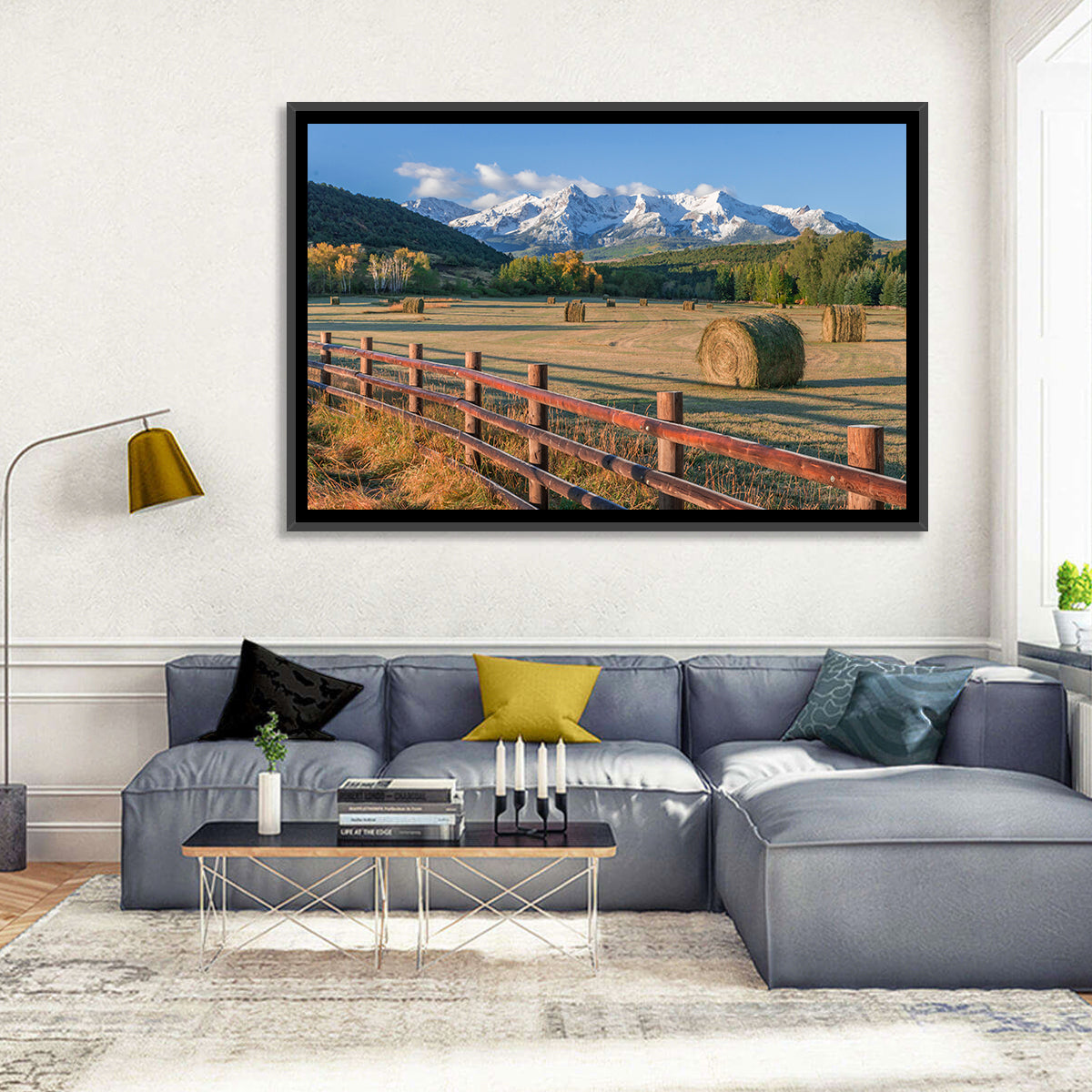 Colorado Hay Bales Wall Art in a room, landscape