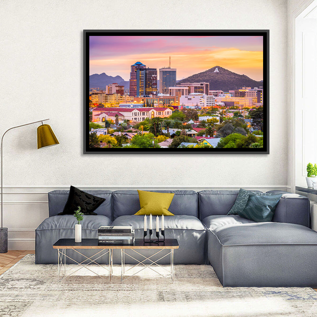 Tucson Skyline at Golden Hour Wall Art in a room, landscape