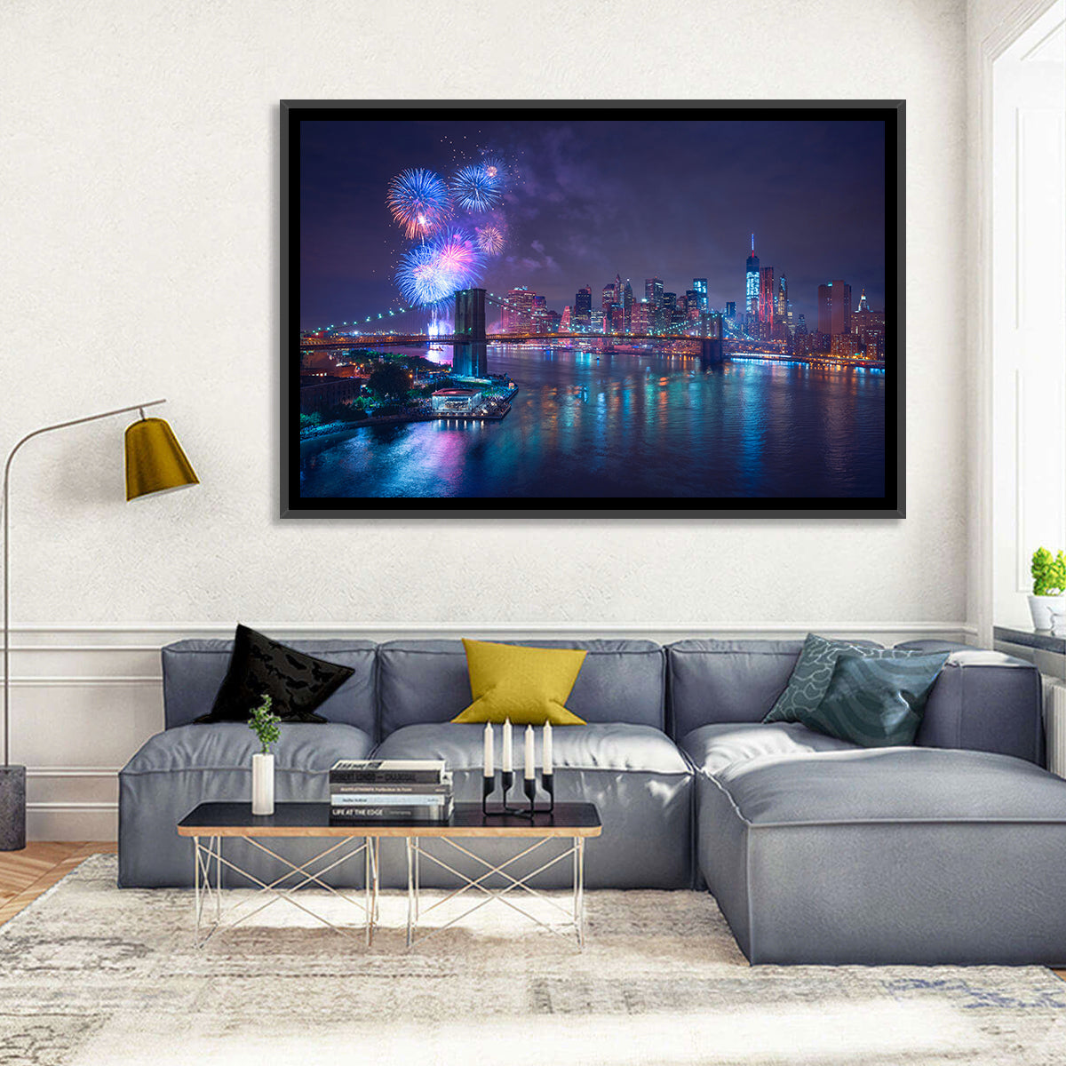 Fireworks Over Brooklyn Bridge Wall Art