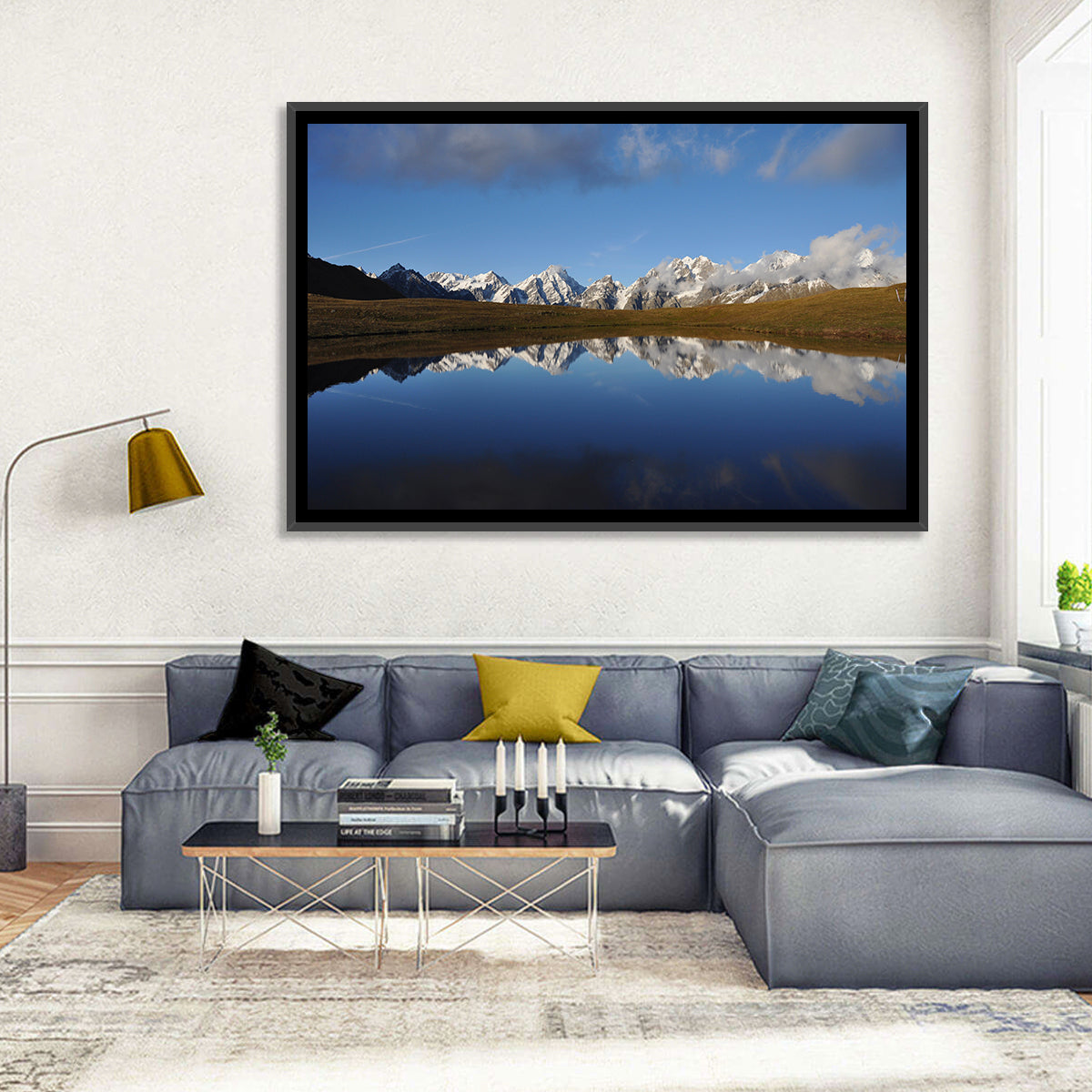 Svaneti Lake Reflection Wall Art in a room, landscape