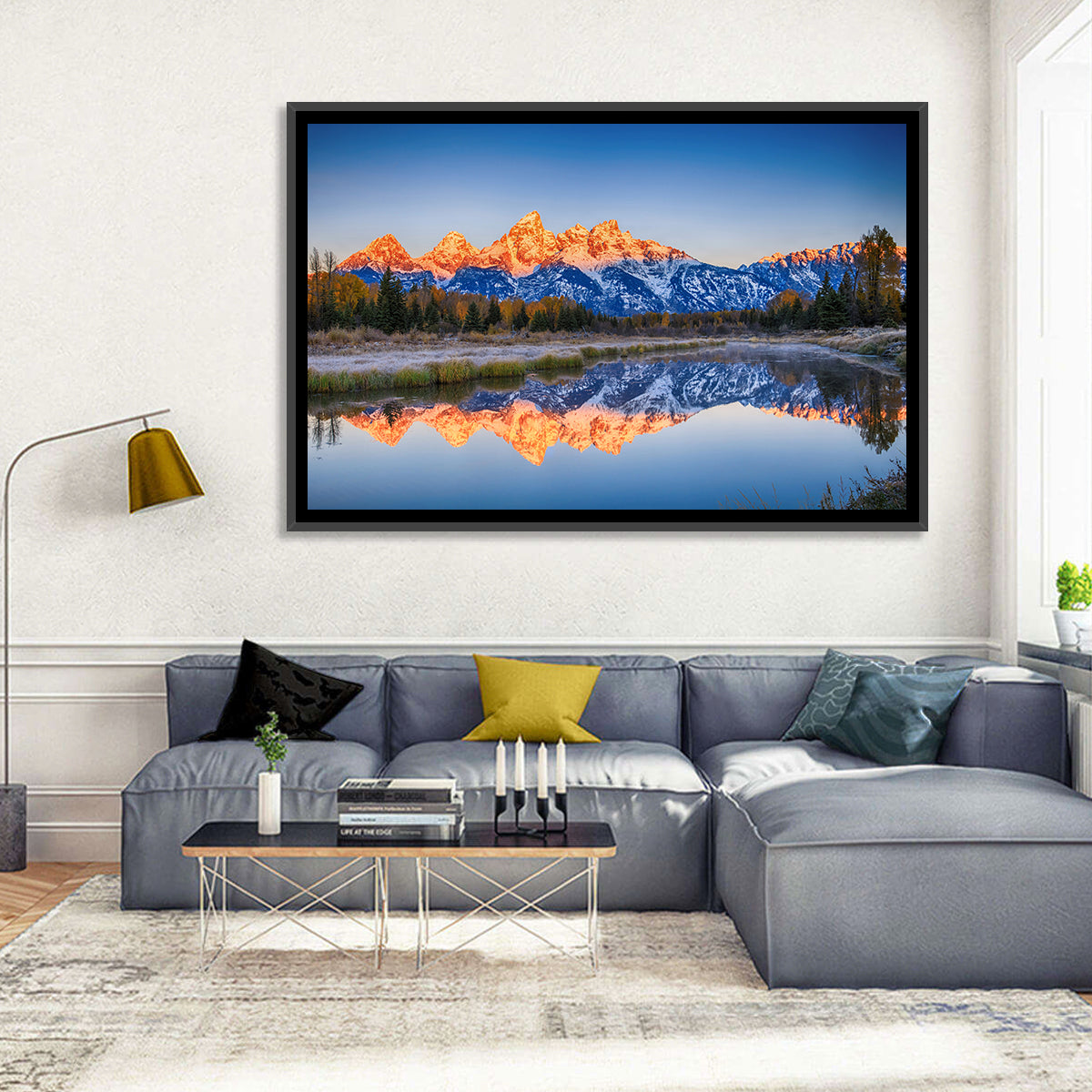 Schwabacher Landing, Grand Teton Sunrise Wall Art in a room, landscape
