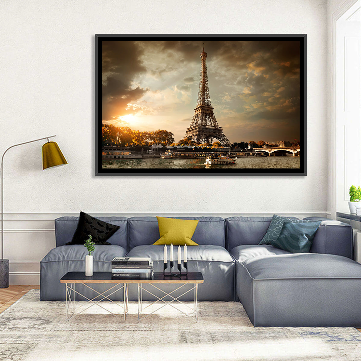 Eiffel Tower at Sunset Wall Art in a room, landscape