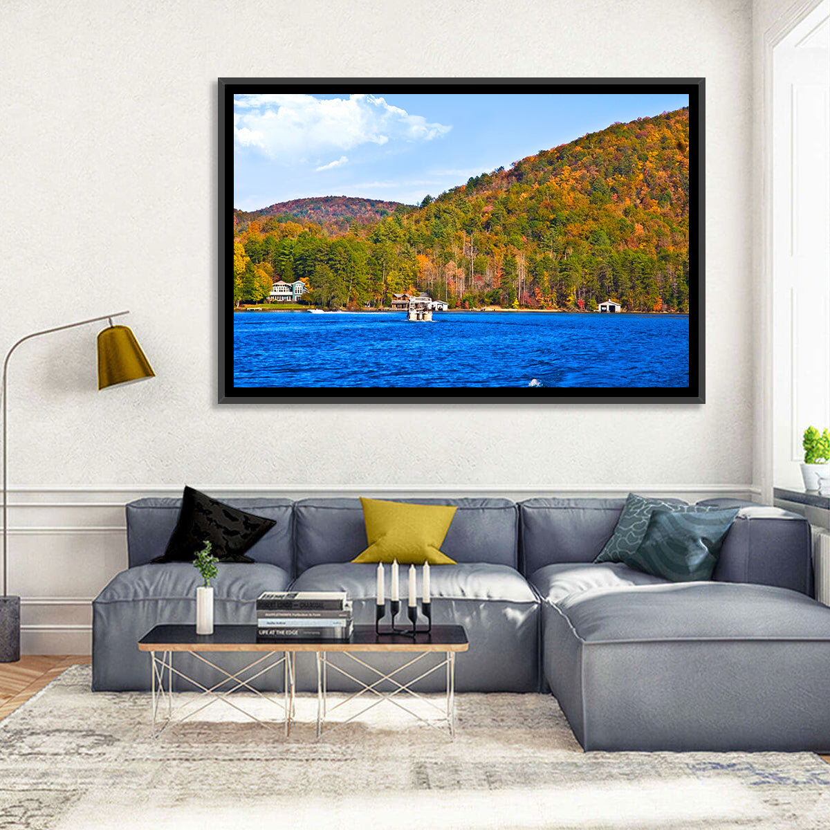 Lake Burton Autumn View Wall Art in a room, landscape