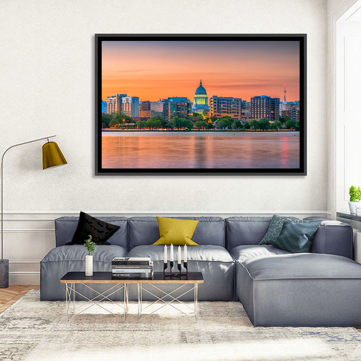 Madison State Capitol Skyline Wall Art in a room, landscape