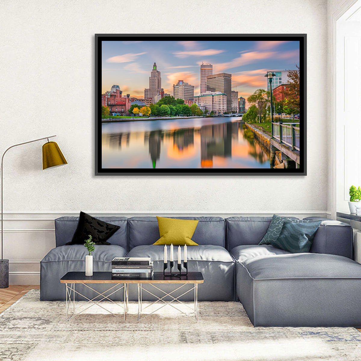 Providence Golden Hour Skyline Wall Art in a room, landscape