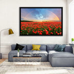 Poppy Field with Double Rainbow Wall Art