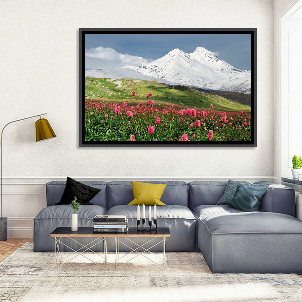 Caucasus Spring Wildflower Meadow Wall Art in a room, landscape