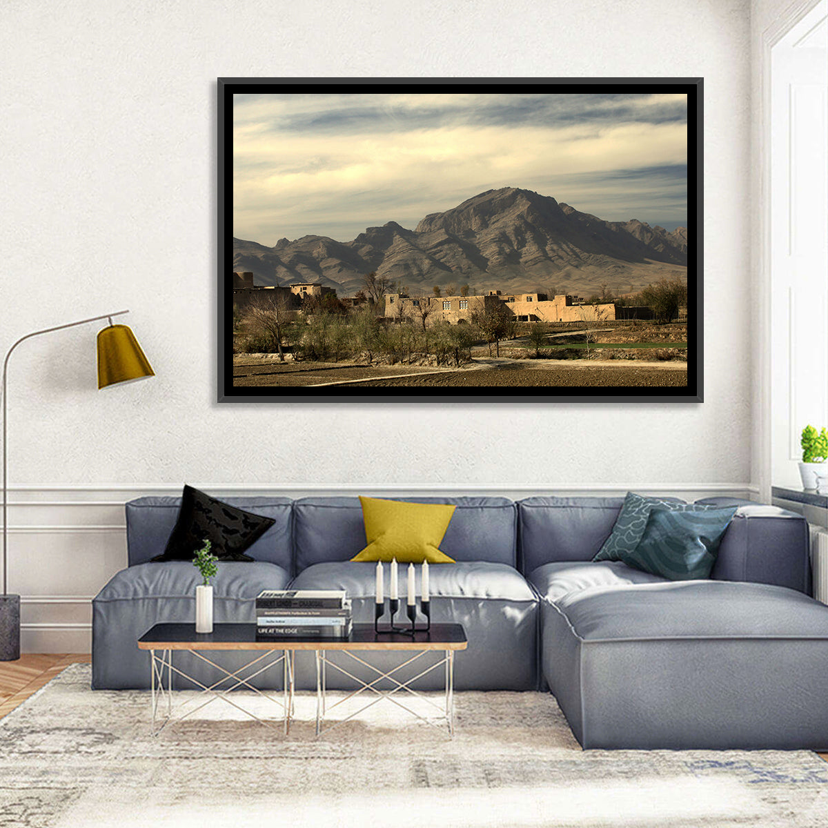 Afghan Mountain Village Wall Art in a room, landscape