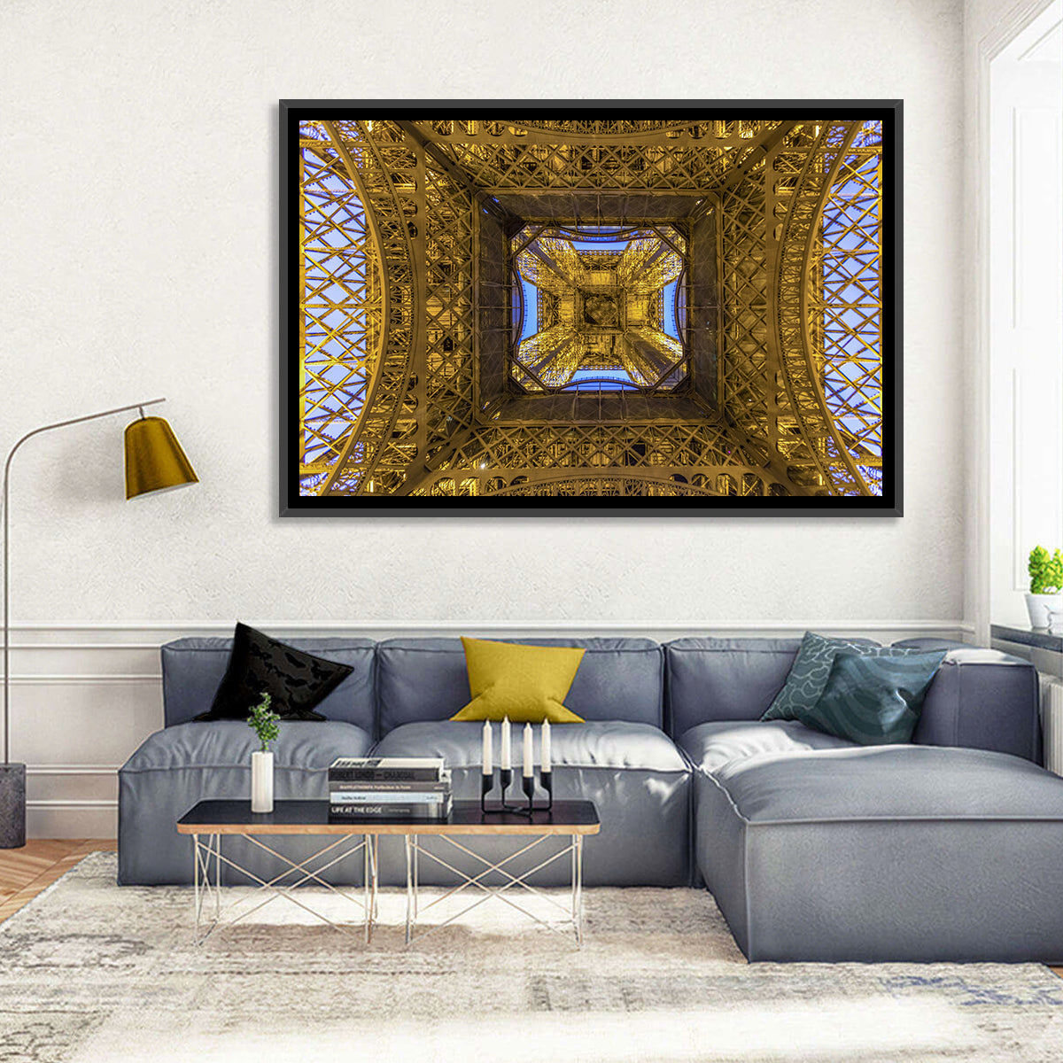 Eiffel Tower Lattice at Dusk Wall Art in a room, landscape