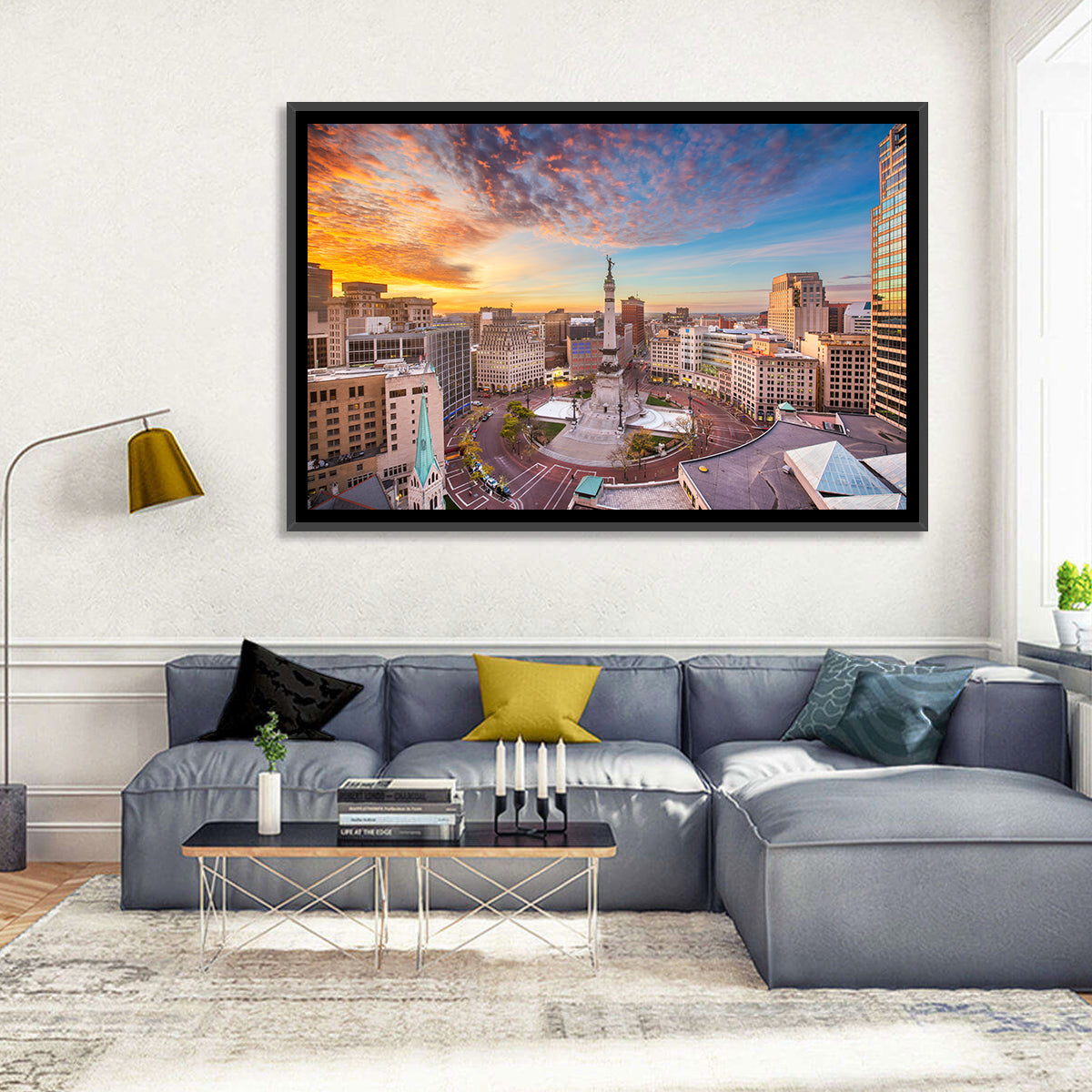 Indianapolis Monument Circle Wall Art in a room, landscape