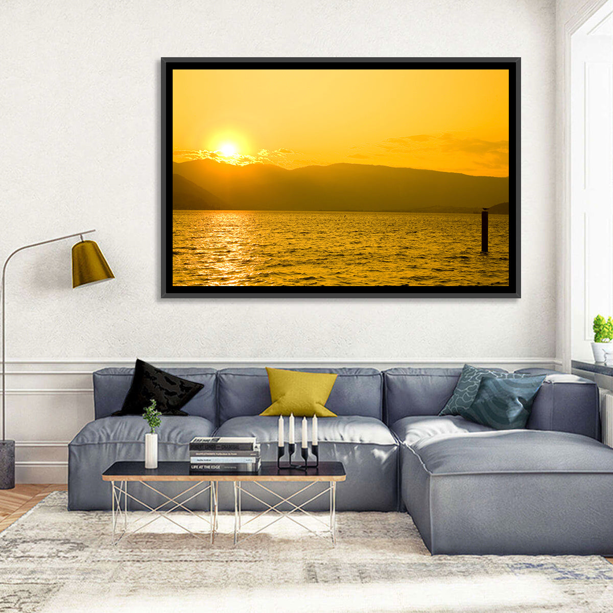 Lake Chelan Sunset Wall Art in a room, landscape