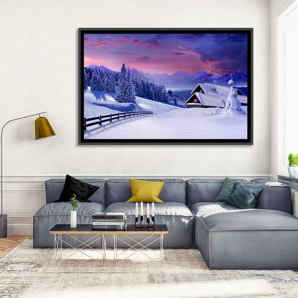 Snowy Mountain Cabin Wall Art