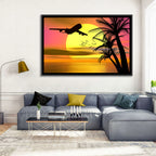 Wide-body Airplane Over Caribbean Dusk Wall Art