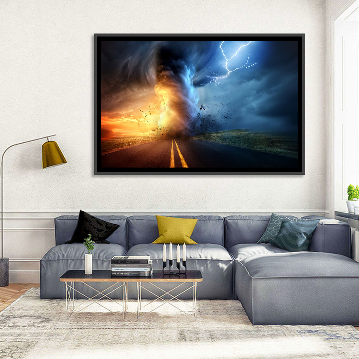 Road to a Twisting Tornado Wall Art in a room, landscape