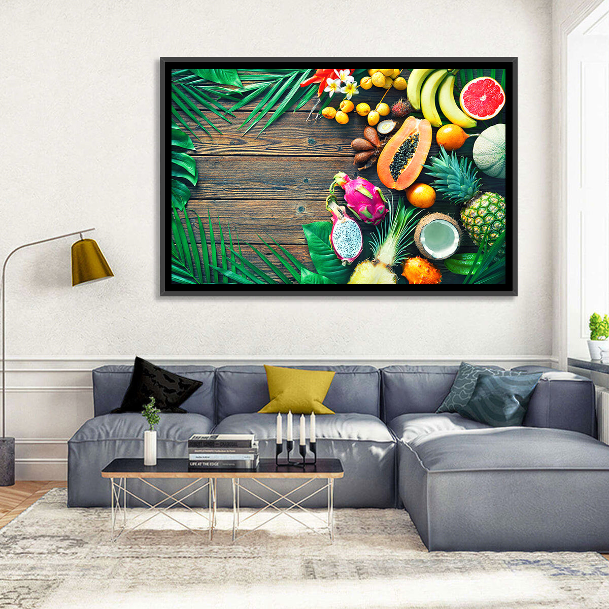Tropical Fruit Still Life Wall Art in a room, landscape