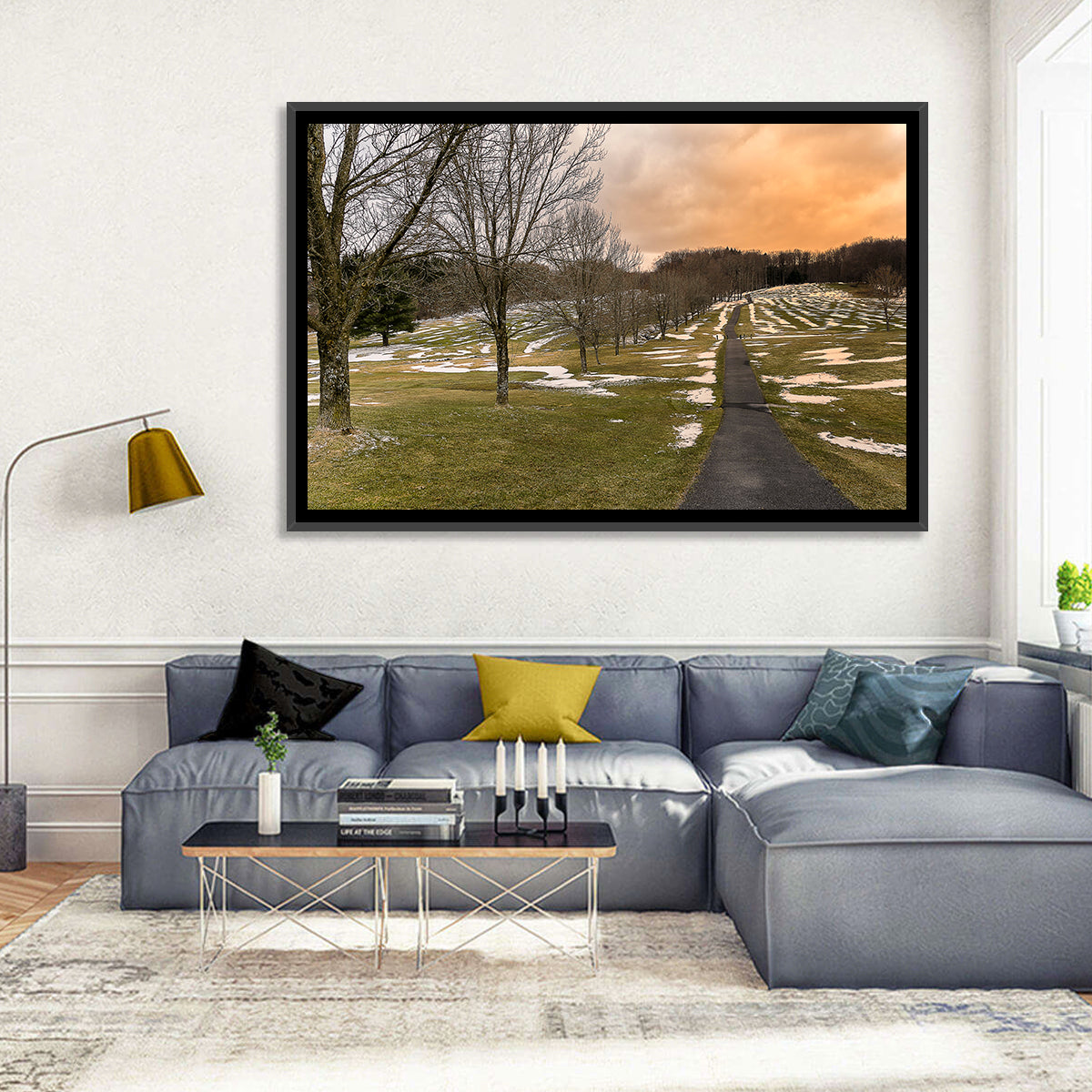 Roscoe Conkling Park Winter Path Wall Art in a room, landscape