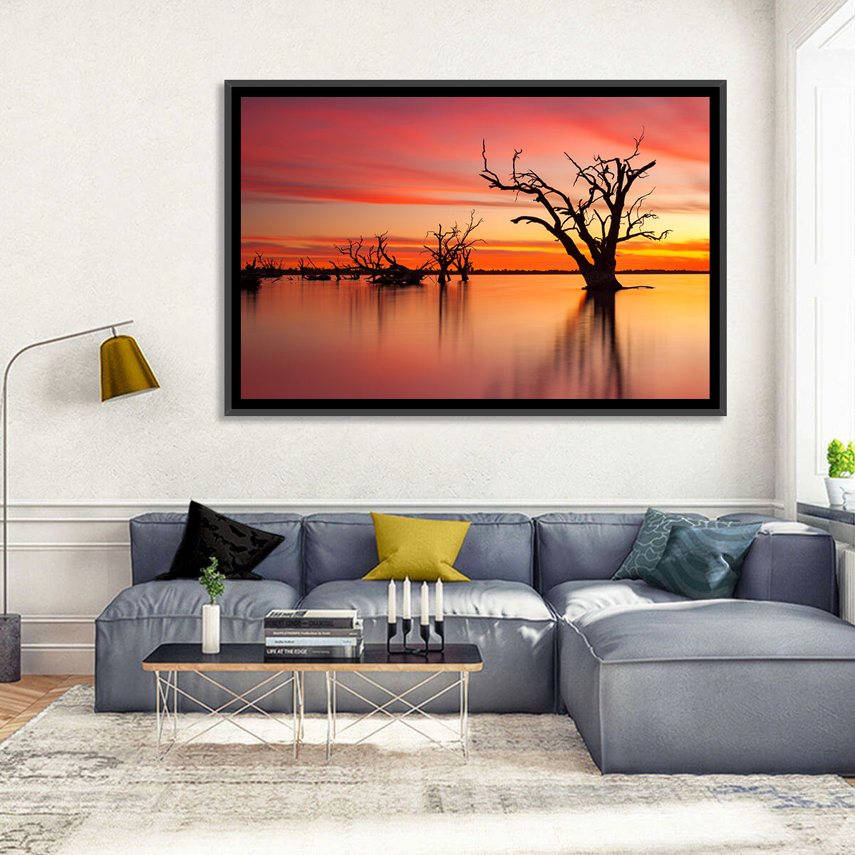 Lake Bonney Sunset Reflections Wall Art in a room, landscape