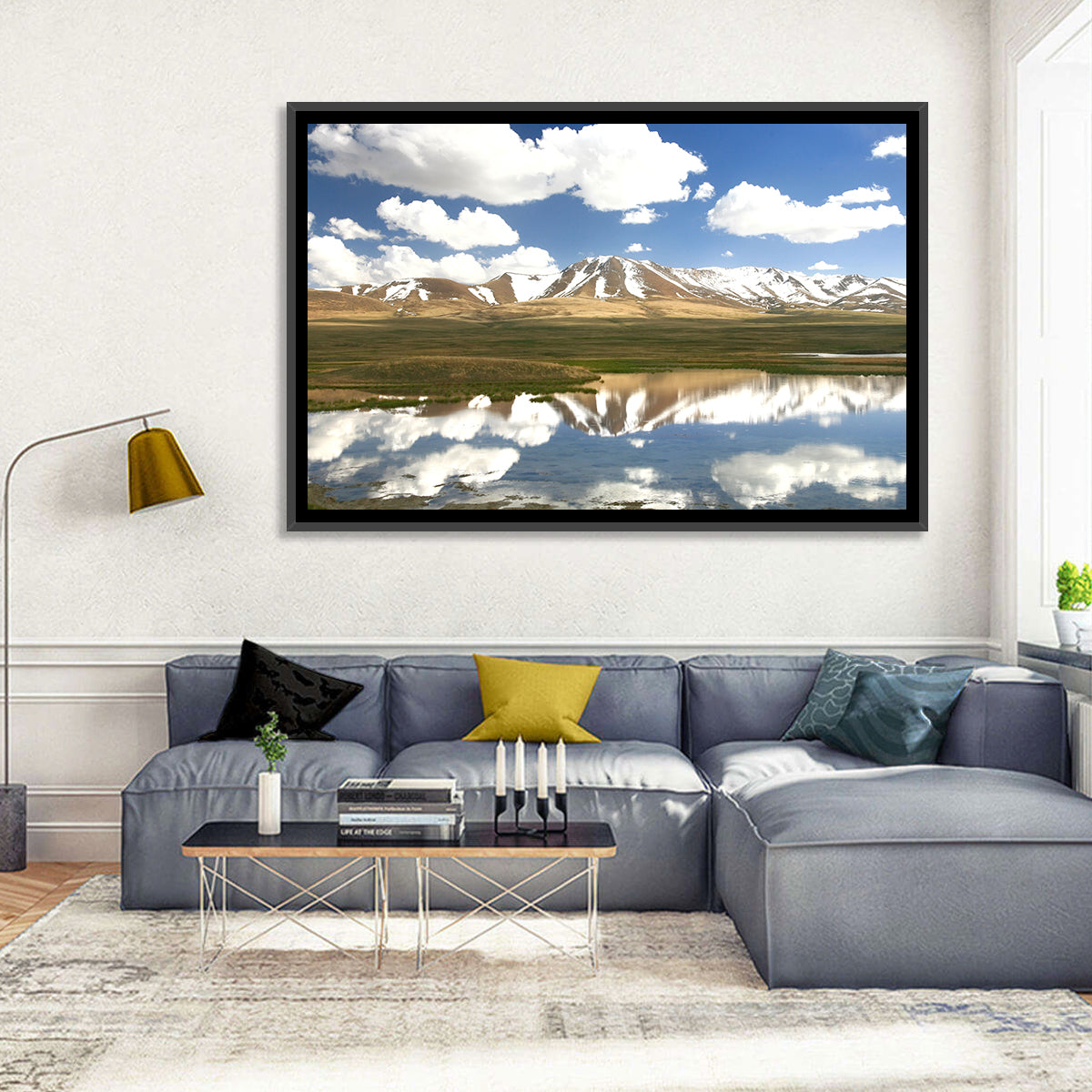 Song Kul Lake Reflection Wall Art in a room, landscape