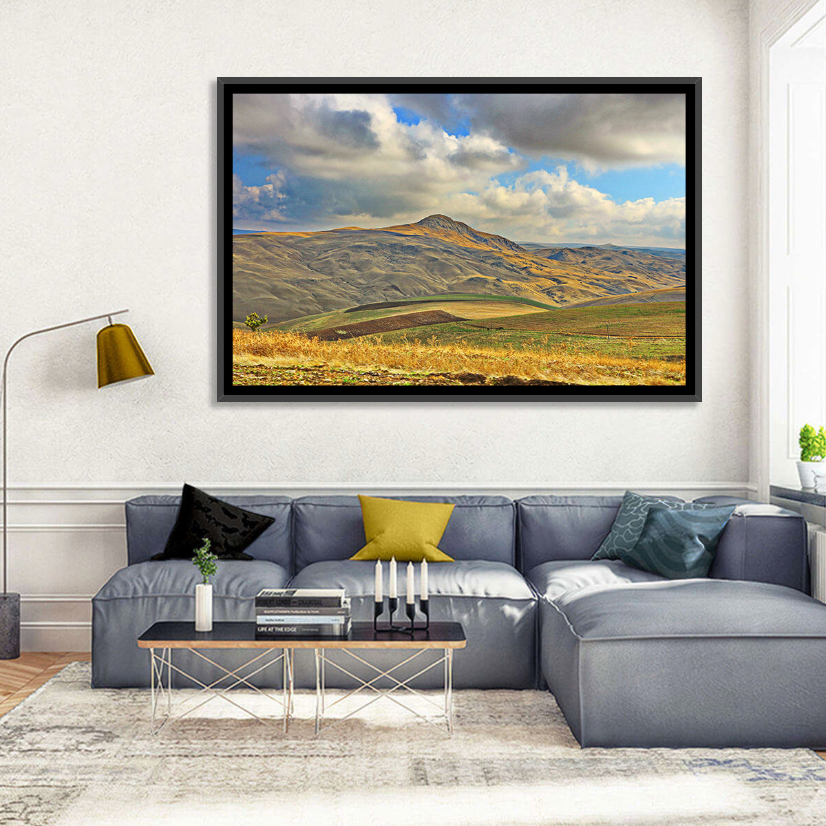 Shamakhi Valley Harvest Fields Wall Art in a room, landscape