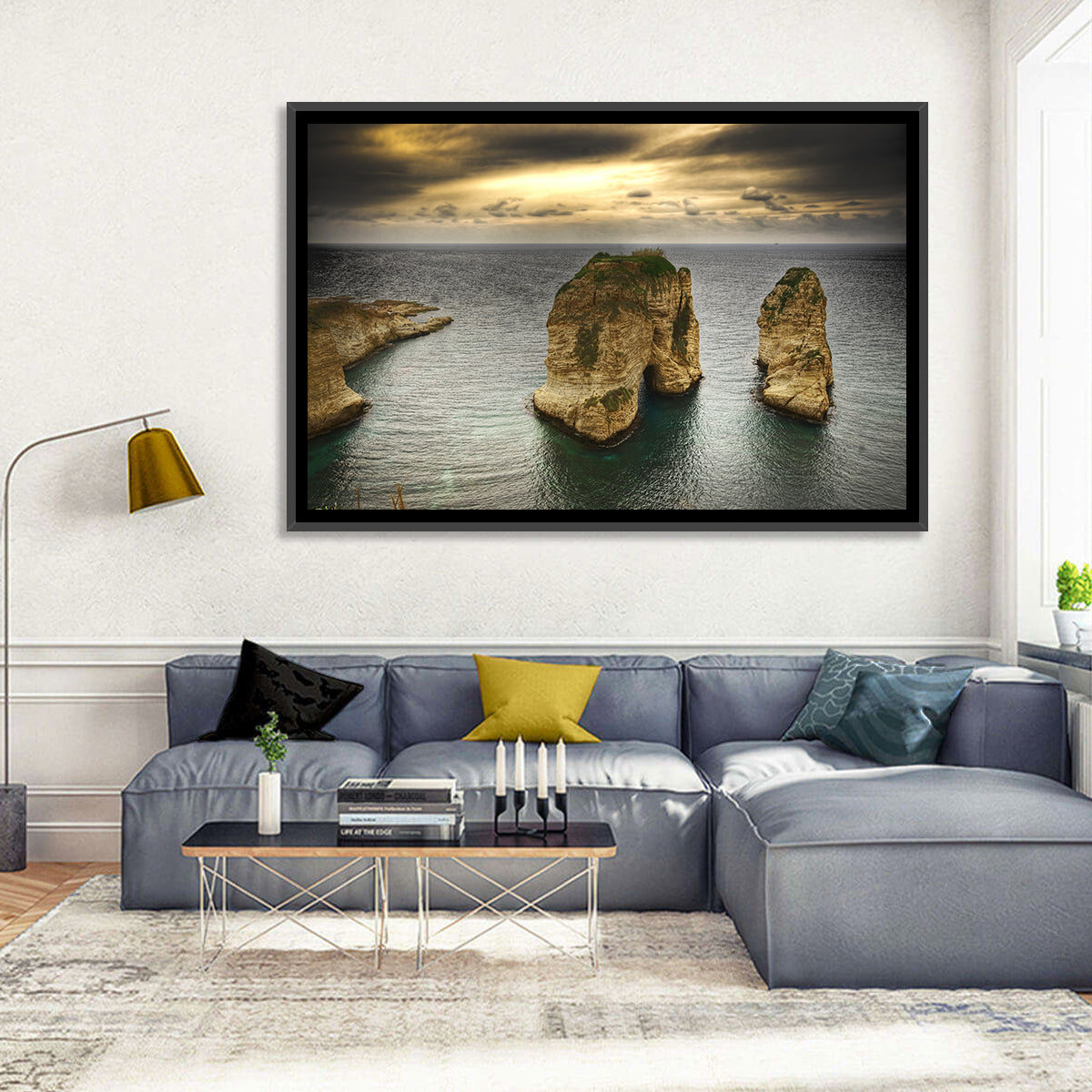 Pigeon Rocks, Raouché Wall Art in a room, landscape