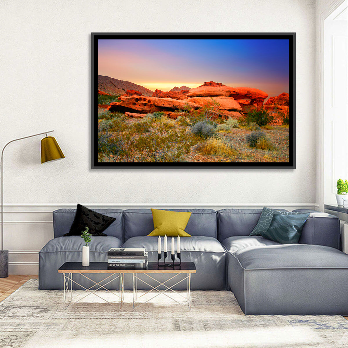 Red Rock Canyon Sunset Wall Art in a room, landscape