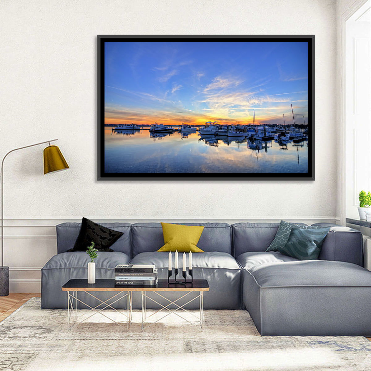 Marina at Golden Hour Wall Art in a room, landscape