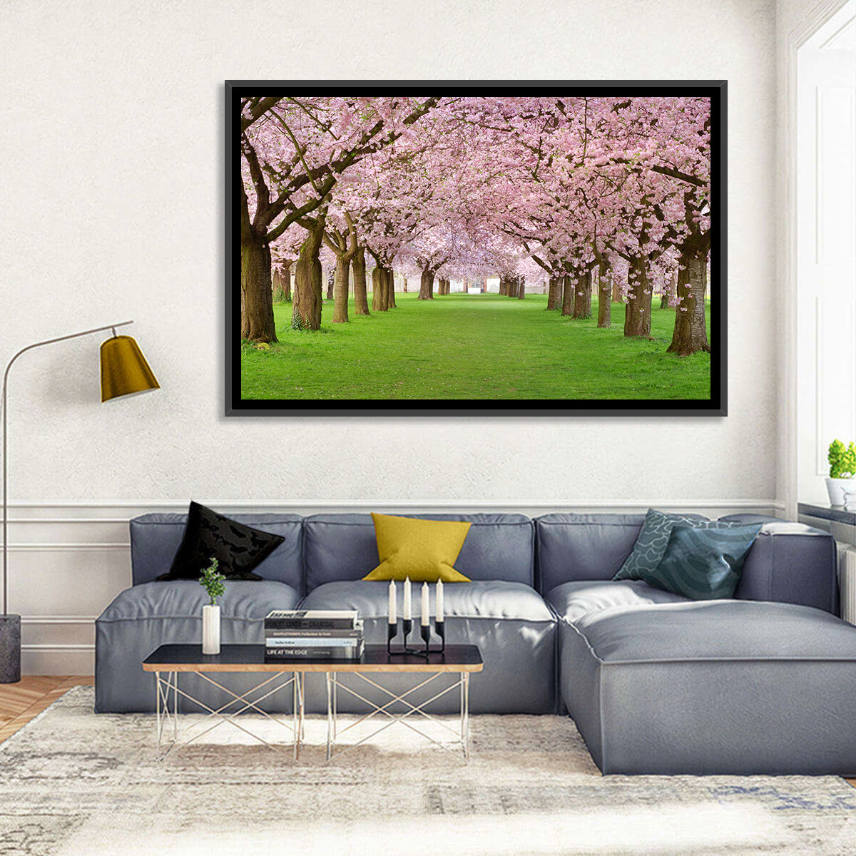 Cherry Blossom Avenue Wall Art in a room, landscape