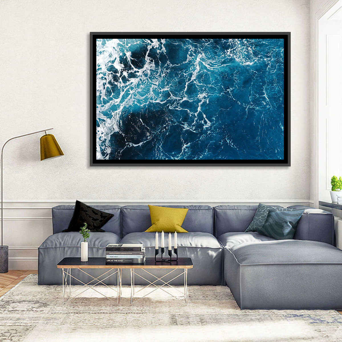 Aerial Sea Texture Wall Art in a room, landscape