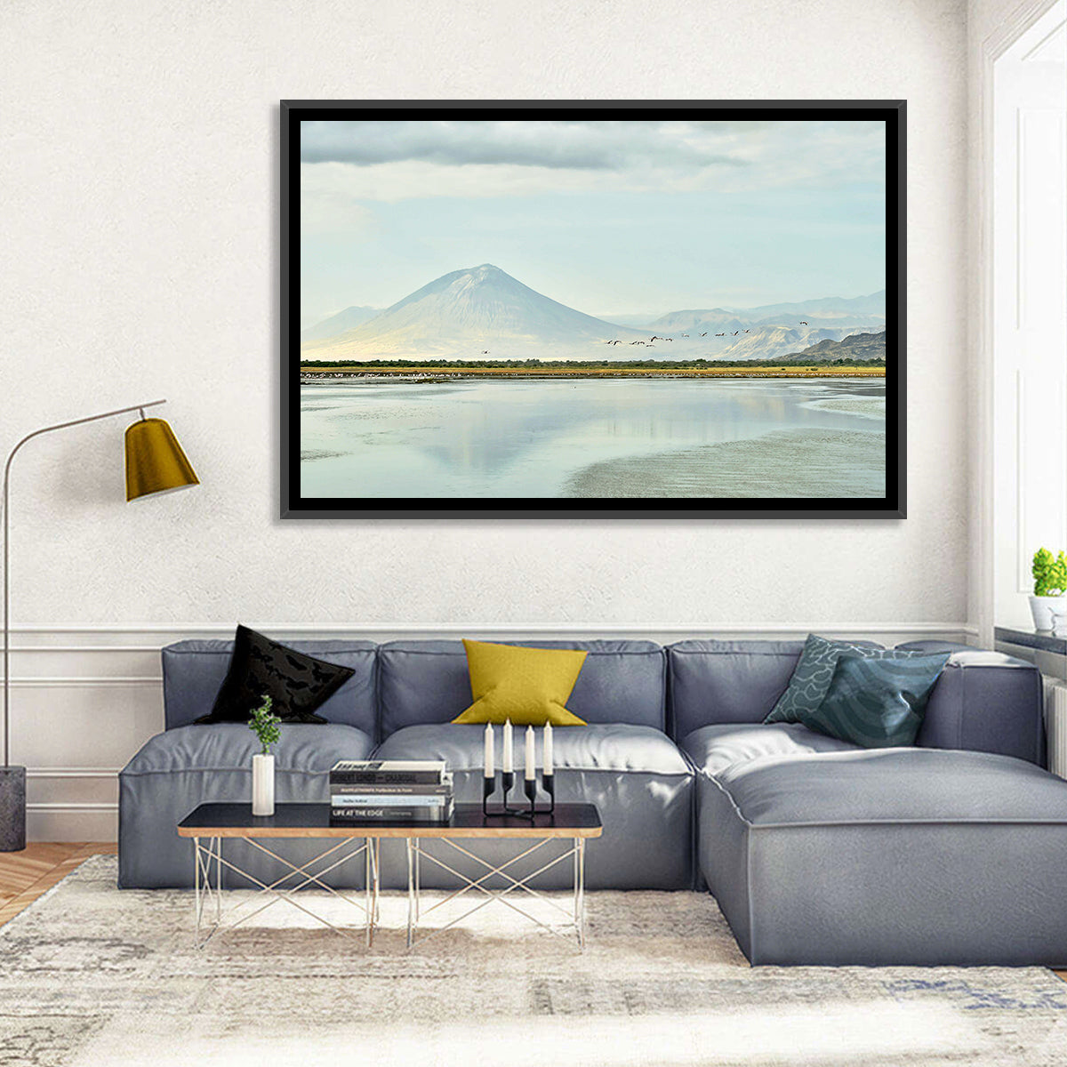 Lake Natron Reflection Wall Art in a room, landscape