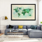 Green Watercolor World Map Wall Art