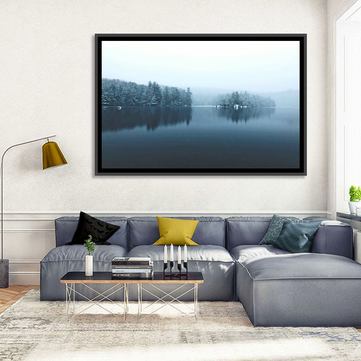 Burr Pond Winter Reflection Wall Art in a room, landscape