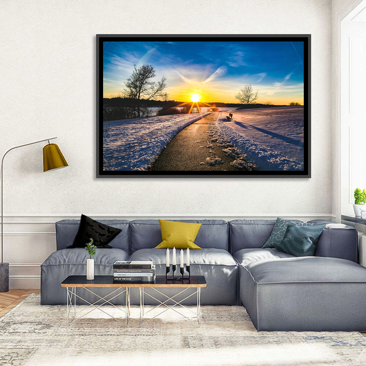 Lake Zorinsky Winter Sunrise Wall Art in a room, landscape
